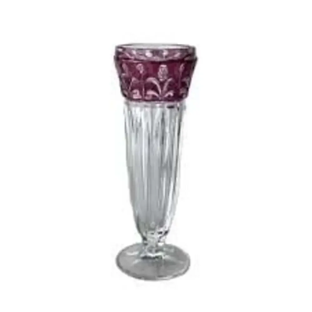 Anna Hütte West German Lead Crystal Ruby Flashed Cut-to-Clear Floral Tulip Vase